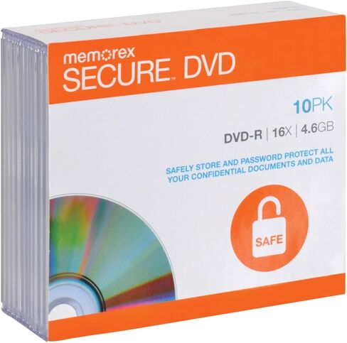 Memorex 98968 أقراص DVD-R آمنة مع تشفير برامج AES 256 بت (10 عبوات) in Kuwait