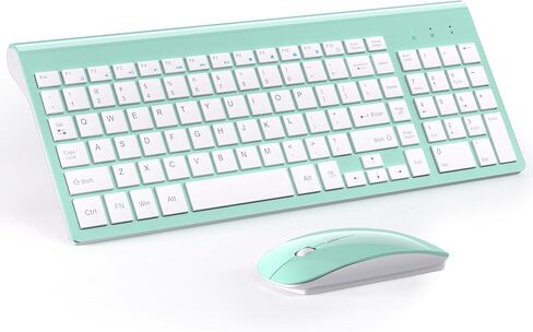 مجموعة لوحة مفاتيح وماوس لاسلكية من TopMate، مجموعة رفيعة للغاية، ماوس USB صامت صغير الحجم 2.4 جيجا هرتز ومجموعة لوحة مفاتيح بمفتاح مقص مع غطاء، بطاريتان AA و2 AAA، للكمبيوتر الشخصي/الكمبيوتر المحمول/ويندوز-أخضر نعناعي in Kuwait