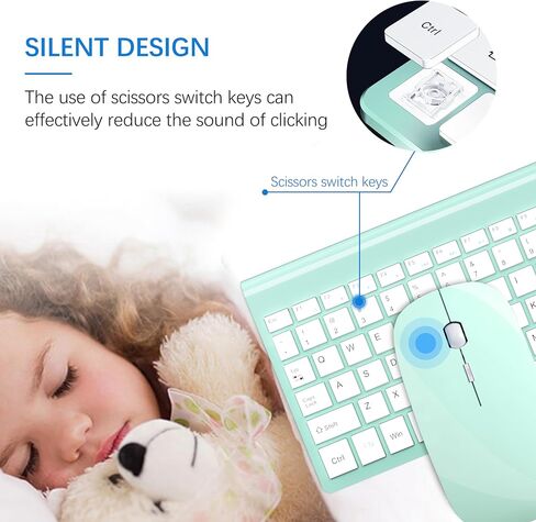 مجموعة لوحة مفاتيح وماوس لاسلكية من TopMate، مجموعة رفيعة للغاية، ماوس USB صامت صغير الحجم 2.4 جيجا هرتز ومجموعة لوحة مفاتيح بمفتاح مقص مع غطاء، بطاريتان AA و2 AAA، للكمبيوتر الشخصي/الكمبيوتر المحمول/ويندوز-أخضر نعناعي in Kuwait
