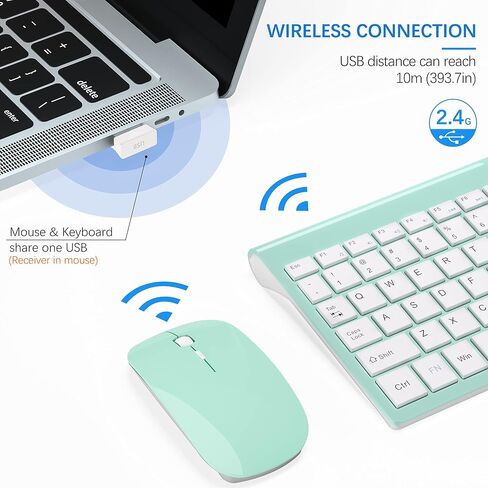 مجموعة لوحة مفاتيح وماوس لاسلكية من TopMate، مجموعة رفيعة للغاية، ماوس USB صامت صغير الحجم 2.4 جيجا هرتز ومجموعة لوحة مفاتيح بمفتاح مقص مع غطاء، بطاريتان AA و2 AAA، للكمبيوتر الشخصي/الكمبيوتر المحمول/ويندوز-أخضر نعناعي in Kuwait