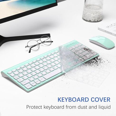 مجموعة لوحة مفاتيح وماوس لاسلكية من TopMate، مجموعة رفيعة للغاية، ماوس USB صامت صغير الحجم 2.4 جيجا هرتز ومجموعة لوحة مفاتيح بمفتاح مقص مع غطاء، بطاريتان AA و2 AAA، للكمبيوتر الشخصي/الكمبيوتر المحمول/ويندوز-أخضر نعناعي in Kuwait