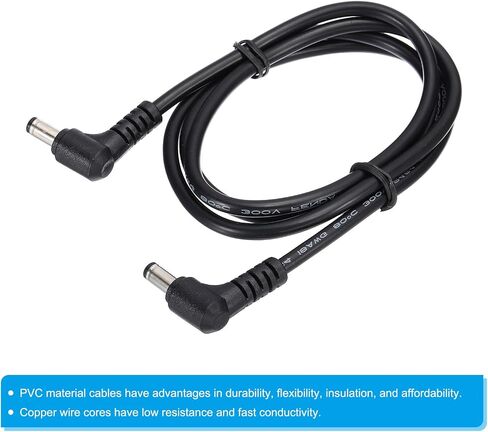 PATIKIL 1Ft 5.5 x 2.1mm Male to Male DC Power Cable, 2Pcs 18AWG Wire Adapter 90 Degree Right Angle Connector Cord for LED Strip DVR Router Surveillance Camera in Kuwait