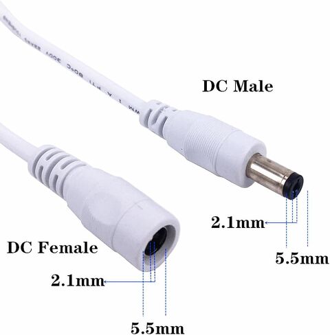 4 قطع بيضاء بطول 3.3 قدم (1 متر) من كابلات تمديد DC للذكور والإناث، وكابلات توصيل 5.5 مم × 2.1 مم، وكابلات توصيل محول الطاقة DC، تستخدم لشرائط إضاءة LED، ومراقبة الكاميرا، إلخ in Saudi Arabia