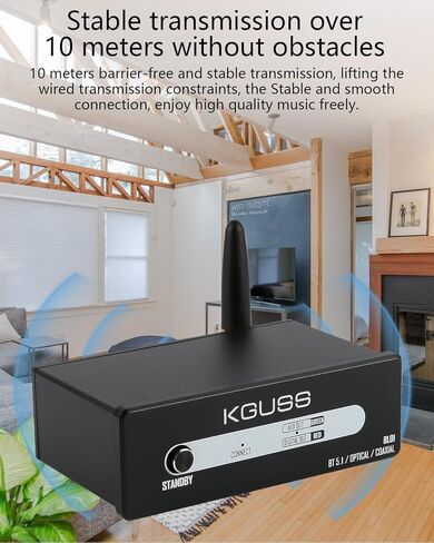 جهاز استقبال KGUSS BL01 HiFi Bluetooth 5.1 للستيريو المنزلي مع LDAC، ومحول صوت بلوتوث مع DAC aptX HD، ومخرج محور بصري RCA لجهاز استقبال AV أو مكبر صوت استريو in Kuwait