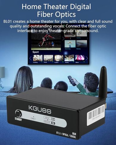 جهاز استقبال KGUSS BL01 HiFi Bluetooth 5.1 للستيريو المنزلي مع LDAC، ومحول صوت بلوتوث مع DAC aptX HD، ومخرج محور بصري RCA لجهاز استقبال AV أو مكبر صوت استريو in Kuwait