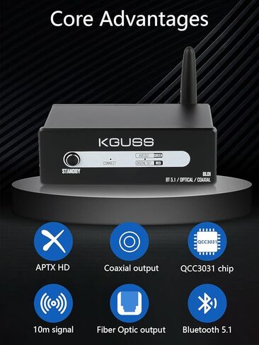 جهاز استقبال KGUSS BL01 HiFi Bluetooth 5.1 للستيريو المنزلي مع LDAC، ومحول صوت بلوتوث مع DAC aptX HD، ومخرج محور بصري RCA لجهاز استقبال AV أو مكبر صوت استريو in Kuwait