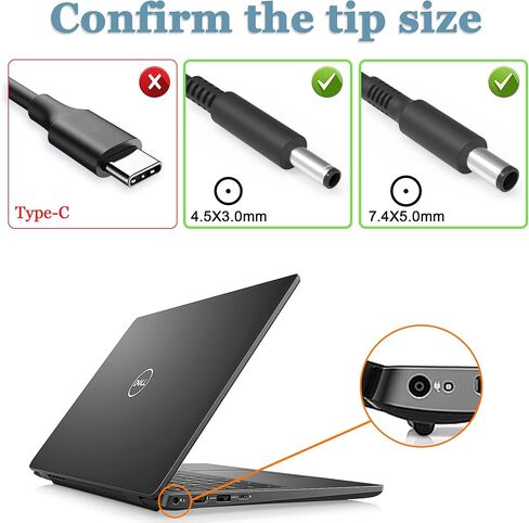 65W 45W AC Adapter Charger for Dell Laptop Charger, Dell inspiron 11 13 14 15 17 3000 5000 7000 Series laptops Round Connects Chargers（7.4mm and 4.5mm） in Saudi Arabia