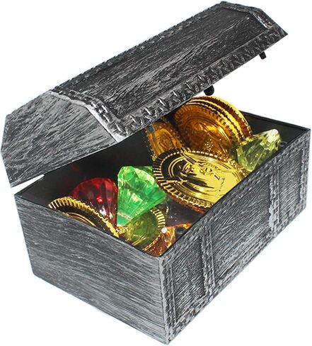 Mini Treasure Chest Toy Set for Kids, Vintage Decorative Pirate Pretend Play or Halloween Cosplay Party, Birthday, Christmas, Include 12 pirate treasure gold coins, 12 colorful diamonds in Saudi Arabia