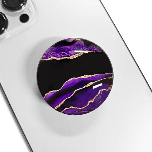 مقبض هاتف خلوي لامع شفاف، حامل هاتف محمول قابل للطي وقابل للتوسيع للهواتف الذكية (نسيج رخامي ذهبي وأرجواني أسود) in Kuwait