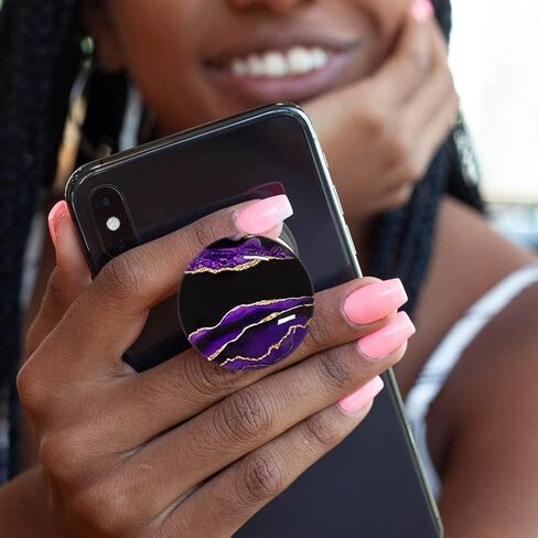 مقبض هاتف خلوي لامع شفاف، حامل هاتف محمول قابل للطي وقابل للتوسيع للهواتف الذكية (نسيج رخامي ذهبي وأرجواني أسود) in Kuwait