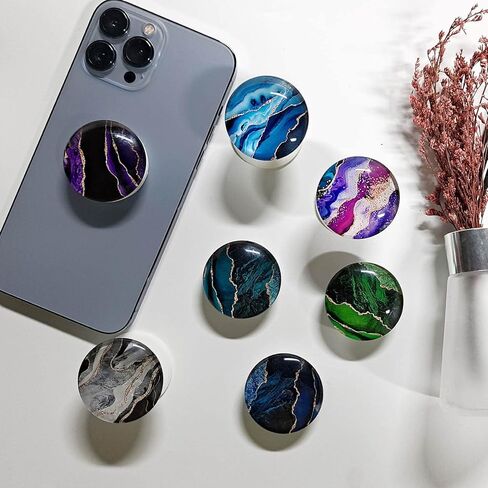 مقبض هاتف خلوي لامع شفاف، حامل هاتف محمول قابل للطي وقابل للتوسيع للهواتف الذكية (نسيج رخامي ذهبي وأرجواني أسود) in Kuwait