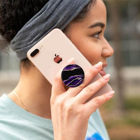 مقبض هاتف خلوي لامع شفاف، حامل هاتف محمول قابل للطي وقابل للتوسيع للهواتف الذكية (نسيج رخامي ذهبي وأرجواني أسود) in Kuwait