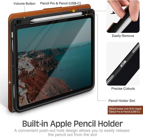 حافظة KingBlanc لجهاز iPad Air مقاس 13 بوصة (2024، M2) مع حامل أقلام رصاص من الجلد النباتي، حافظة ذكية، تنبيه/غفو تلقائي، زوايا متعددة للعرض/الرسم، غطاء واقٍ مع إغلاق مغناطيسي، أسود in Kuwait