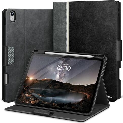 حافظة KingBlanc لجهاز iPad Air مقاس 13 بوصة (2024، M2) مع حامل أقلام رصاص من الجلد النباتي، حافظة ذكية، تنبيه/غفو تلقائي، زوايا متعددة للعرض/الرسم، غطاء واقٍ مع إغلاق مغناطيسي، أسود in Kuwait
