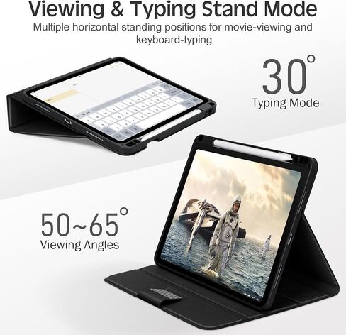 حافظة KingBlanc لجهاز iPad Air مقاس 13 بوصة (2024، M2) مع حامل أقلام رصاص من الجلد النباتي، حافظة ذكية، تنبيه/غفو تلقائي، زوايا متعددة للعرض/الرسم، غطاء واقٍ مع إغلاق مغناطيسي، أسود in Kuwait