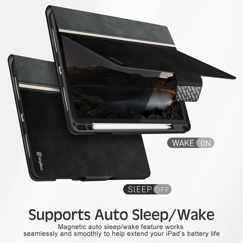 حافظة KingBlanc لجهاز iPad Air مقاس 13 بوصة (2024، M2) مع حامل أقلام رصاص من الجلد النباتي، حافظة ذكية، تنبيه/غفو تلقائي، زوايا متعددة للعرض/الرسم، غطاء واقٍ مع إغلاق مغناطيسي، أسود in Kuwait