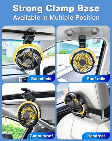 Car Fan 5V Small Clip on Fan for Front/Rear Seat, 2000mAh Rechargeable USB/Battery Powered Personal Cooling Fan Portable, Cordless Quiet Fans That Blow Cold Air, for SUV, Rv, Truck, Camping in Kuwait