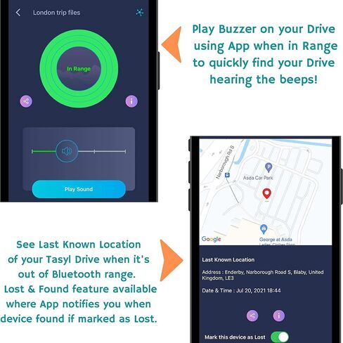 Track 1TB USB 3.2 Flash Drive SSD, with Bluetooth Tracker, SuperSpeed Up to 550 MB/s Read & 500 MB/s Write, Find Your Drive Quickly & Last Known Location with Tasyl App, Orange in Saudi Arabia