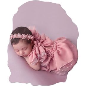 Ylsteed Newborn Photography Outfits Girl Newborn Photography Props Lace Romper with Headband Newborn Infant Photo Shoot Outfits Girls Photo Props Newborn Girl Photoshoot Outfits-Pink 0-1M