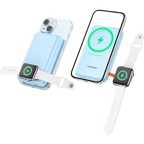 Magnetic Power Bank 4-in-1 Wireless Charger 10000mAh Portable Apple Watch Charger Slim 20W USB-C Fast Charging Battery Pack with Compatible with Magsafe, Charger for iPhone 15 14 13 12 Series-Blue