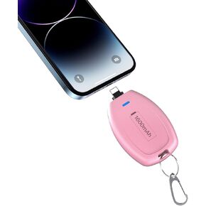 شاحن محمول بسلسلة مفاتيح لهاتف iPhone، حزمة بطارية بنك طاقة صغيرة للطوارئ، شاحن هاتف محمول سريع الشحن لهاتف iPhone 14/14 Plus/14 Pro Max/13/Pro Max/12، Airpods والمزيد (وردي)