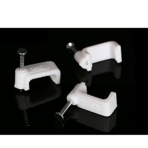 100 PCS 14mm Flat Ethernet Cable Wire Clips Single Coaxial Cable Clamps with Nail Flat Cable Wire Clips for Ethernet Cable Management