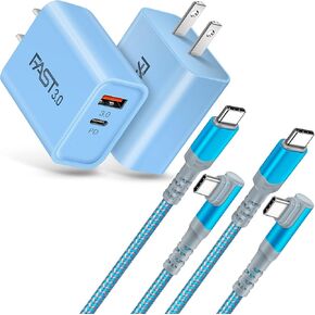 USB C Wall Charger with C to C Cable 10FT, Ancekoy 2-Pack 20W Fast Charge 3.0 Block 3A USBC to USB C Power Charger Cord Compatible for iPhone 15 Samsung Galaxy A53 5G A73 A33 A13 S22 Ultra S21 S20