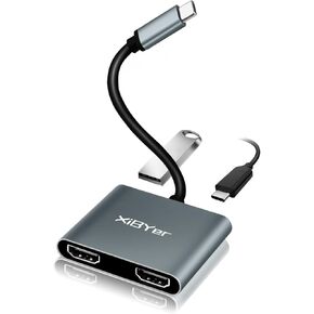 USB C to Dual HDMI Adapter,USB C Hub 4 in 1 Multiport Adapter Dual HDMI to USB C, USB 3.0 to USB C,Support 100W PD USB C Ports,Compatible with MacBook/MacBook Pro，HP，LG,Samsung Galaxy, Etc.