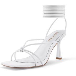 Shoe'N Tale Lace Up Heels For Women Criss Cross Strappy Stilettos Tie Up Gladiator Sandals Square Toe Dress Shoes