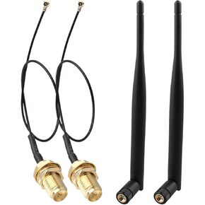 2Set 2.4GHz 5GHz 5.8GHz 6dBi Dual Band WiFi Antenna MIMO RP-SMA Male Aerial＋15cm IPEX IPX U.FL MHF4 to RP-SMA Female Pigtail Cable for M.2 NGFF Intel Wireless Network Card WiFi Adapter Laptop