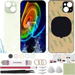 Back Glass Cover Replacement Compatible with iPhone 15 6.1" + Professional Tools (Black)