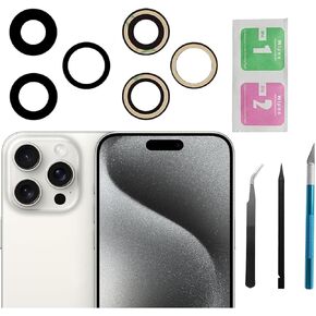 3pcs/Set Back Camera Lens Glass Replacement for iPhone 15 Pro Max 6.7inch Camera Lens Replacement with Pre-Installed Adhesive + Repair Tool Kit, Anti-Lens Scratch & Waterproof Needle