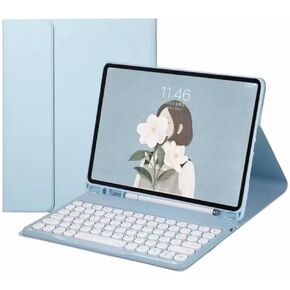 HENGHUI Color Keyboard for Galaxy Tab S8+ 12.4" 2022 / Tab S7 FE 2021 / Tab S7+ 12.4 Inch Keyboard Case Cute Round Key Wireless Movable Keyboard Cover with S Pen Holder (Black)
