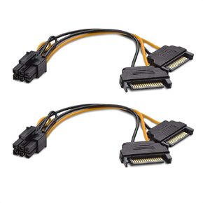 6 Pin PCIe to Dual SATA 15 Pin Male Power Cable, 2X 15-Pin SATA Male to 6 Pin PCI-Express Female Video Card Power Adapter Cable (20CM/8inch)