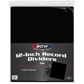 BCW Tall Dividers for 12 in Records - Black | 25 Pack | Premium Quality Archival Plastic Dividers for Vinyl Organization | Visible Write-On Index Tabs | Precision Cut for Album Storage Boxes
