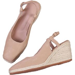 Women's Square Closed Toe Espadrille Wedge Sandals, Summer Outdoor Adjustable Buckle Comfortable Slip On Slingback Sandals