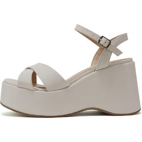 Soda “TECNO" ~ Women Square Toe Crisscross Upper High Heeled Wedge Sandal with Adjustable Ankle Strap