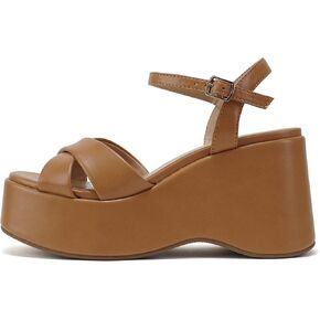Soda “TECNO" ~ Women Square Toe Crisscross Upper High Heeled Wedge Sandal with Adjustable Ankle Strap
