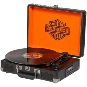 Harley-Davidson Vintage Portable Record Player, Bar & Shield Logo Trunk Inspired