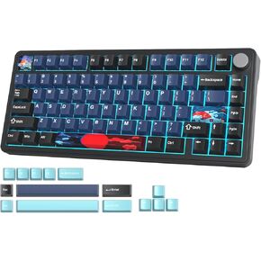 لوحة مفاتيح ألعاب ميكانيكية لاسلكية قابلة للتبديل بنسبة 75% من Fogruaden M75 RGB مع وسادات ممتصة للصوت ومقبض، وحشية، لوحة مفاتيح كريمية مخصصة NKRO TKL، بلوتوث/2.4 جيجا هرتز/سلكية، مفاتيح بيضاء خطية in Kuwait