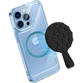 Magnetic Suction Cup Phone Mount,Suction Phone Case Grip Stand Holder for MagSafe, Compatible with iPhone 15 Pro Max, Hands-Free Mirror Shower Phone Holder Accessory for TikTok Videos, Black