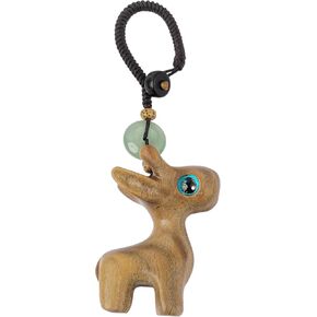 Handmade Green Sandalwood Lucky Deer Keychain for Women with Openable Knot Deer Lucky Charms