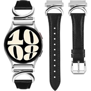 Minyee Leather Bands Compatible with Samsung Galaxy Watch 6/5/4/Active 2 40mm 44mm/Watch 6 Classic 43mm 47mm/Watch 5 Pro 45mm/Watch 4 Classic 42mm 46mm/Watch 3 41mm Band, 20mm Slim Thin Dressy Leather Strap with C-Shape Metal Buckle for Women
