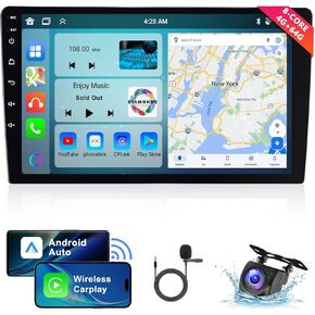 【8 Core 2G+64G】Android 13 Double Din Car Stereo Wireless Apple Carplay Android Auto, 10.1" HD 1280*720P IPS Touchscreen Radio In-Dash Head Unit with GPS Navi WiFi DSP Audio Bluetooth SWC Backup Camera