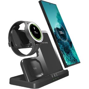 Wireless Charger, 3 in 1 Wireless Charging Stand,15W Wireless Charging Station Compatible with iPhone 13 12 11 Pro Max XS 8 Plus Samsung Galaxy S24 S23 S22 S21 (Black)