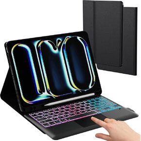for iPad Pro 13 inch (M4) 2024 Trackpad Keyboard Case: 3 Zone 7 Colors Backlit Detachable Keyboard with Touchpad, Wireless Keyboard Folio Book Cover with Pencil Holder for 2024 iPad Pro 13" M4
