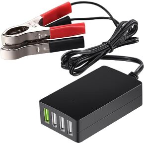 PlusRoc Portable DC Converter with Battery Clip, 12V/24V to 5V 4-Port USB Charger Multiport Power Adapter Compatible with iPhone iPad Galaxy and Other Smart Phone & Tablets