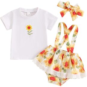 Hnyenmcko Baby Girl Summer Clothes Short Sleeve T-Shirt Tops + Floral Suspender Skirt + Headband Infant Cute Skirt Outfits