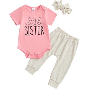 Little Sister Newborn Outfit T-Shirt Romper Top And Pants Sets Baby Coming Home Hospital Clothes Summer Clothing