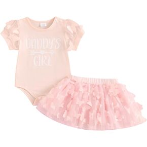 Hnyenmcko Newborn Infant Baby Girl Clothes Romper Skirt Set Short Sleeve Romper + 3D Butterfly Tutu Skirt Cute Clothes Set